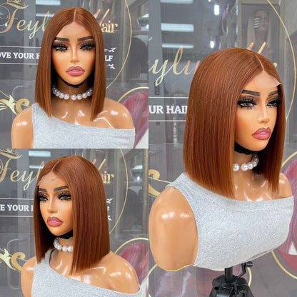 10 inch 2x6 Closure Brown Double Drawn Bob Wig